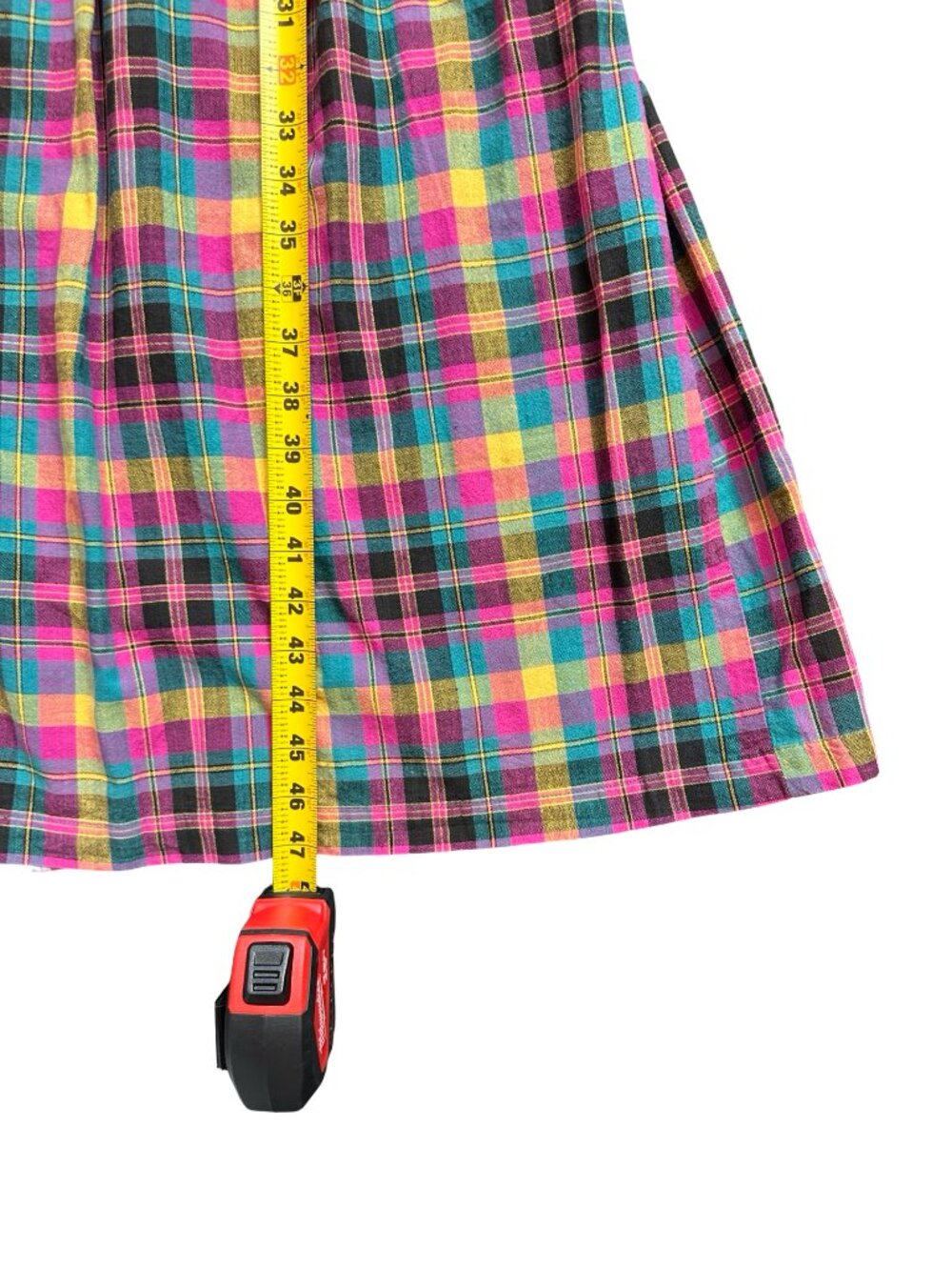 Vintage Multicolor Black Pink Plaid W's M 100% Cotton Button Front Dress Pockets - Picture 11 of 12